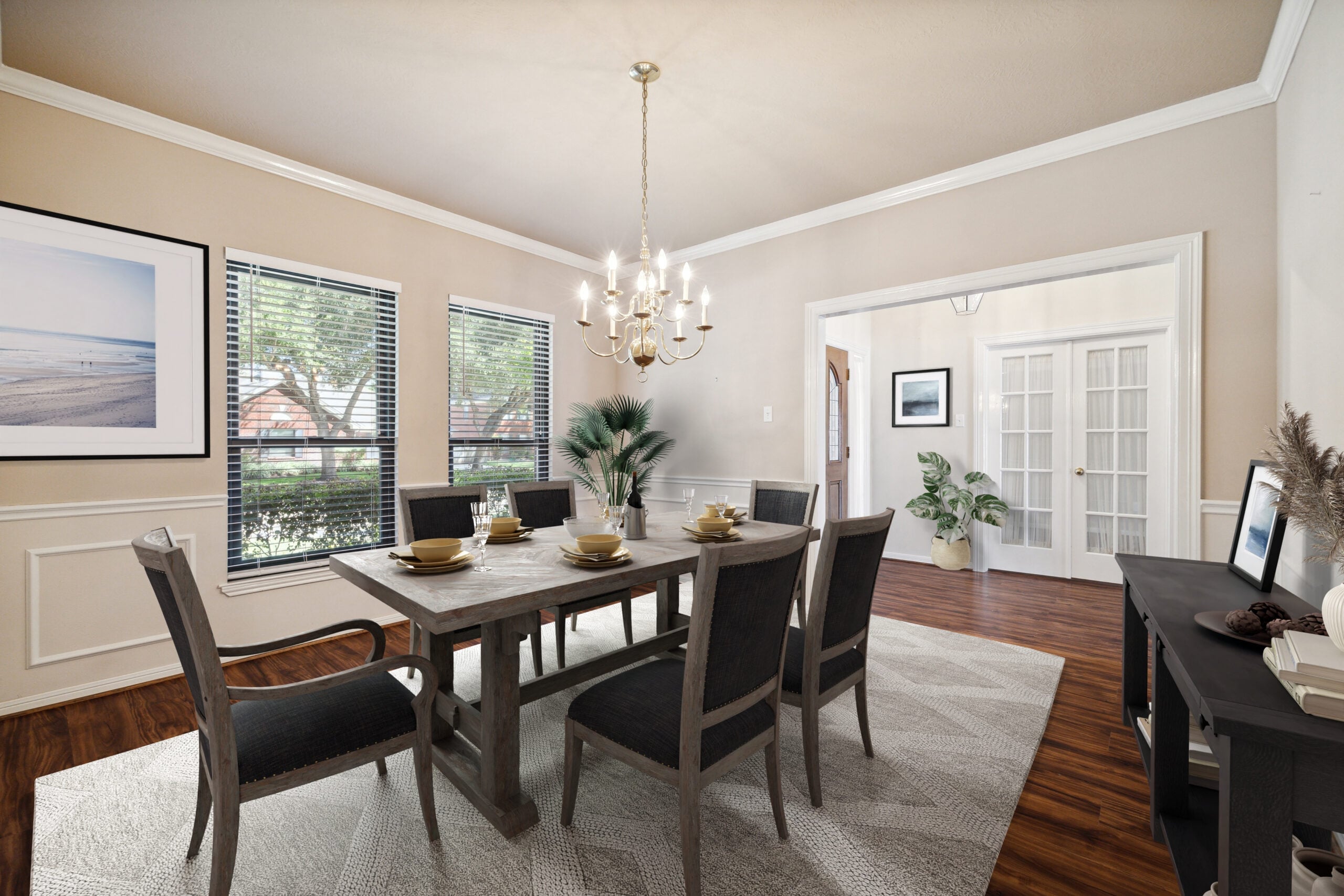 Staged dining room in a new construction home